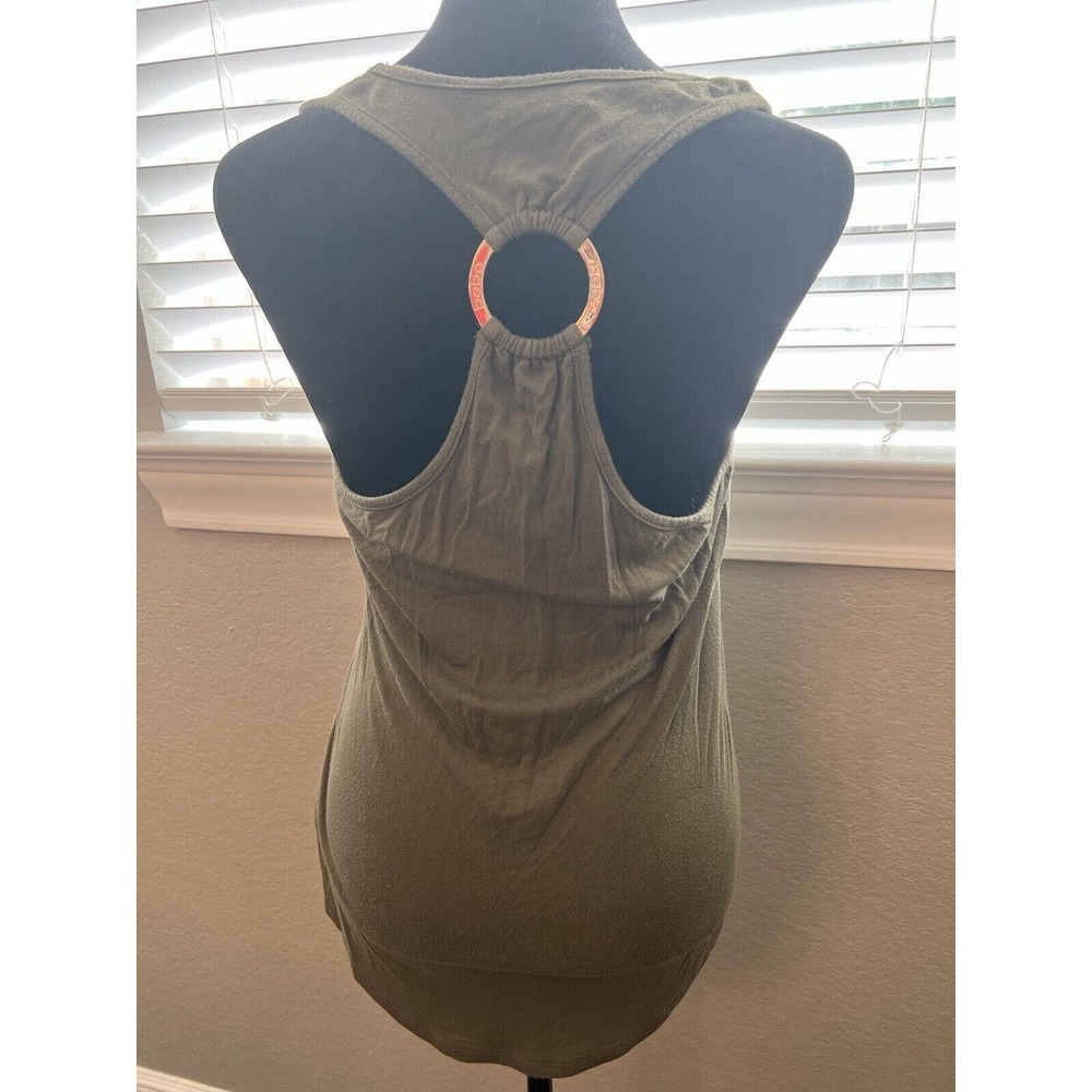 Bebe Army Green Tank With Gold Metal Ring Back And Gold Bebe Plate On Front, Med